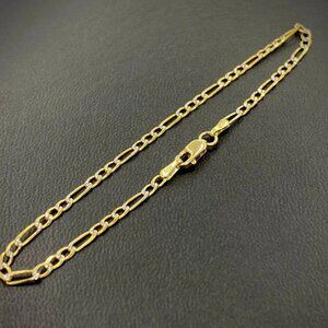 14K Yellow Gold Two Tone Bracelet Figaro 7" Chain for Kids Fashion Design Gifts